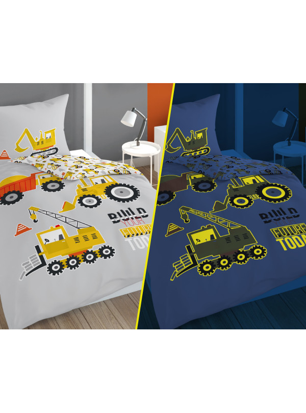 POŚCIEL 160x200 ŚWIECĄCA W CIEMNOŚCI BUDOWA KOPARKA