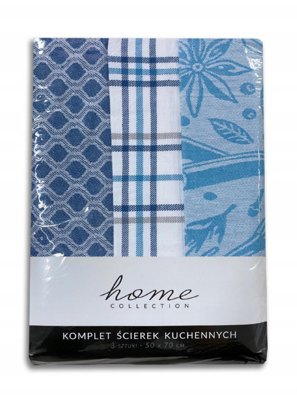 ZESTAW ŚCIERECZEK KUCHENNYCH 50x70 3 sztuki NIEBIESKI