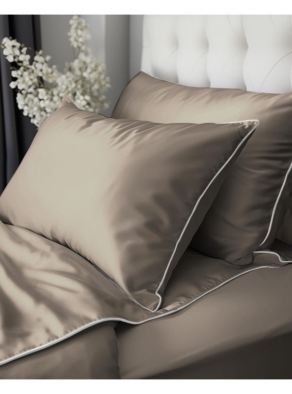 KOMPLET POŚCIELI PURE 160x200 MAKOSATYNA TAUPE BRĄZOWA