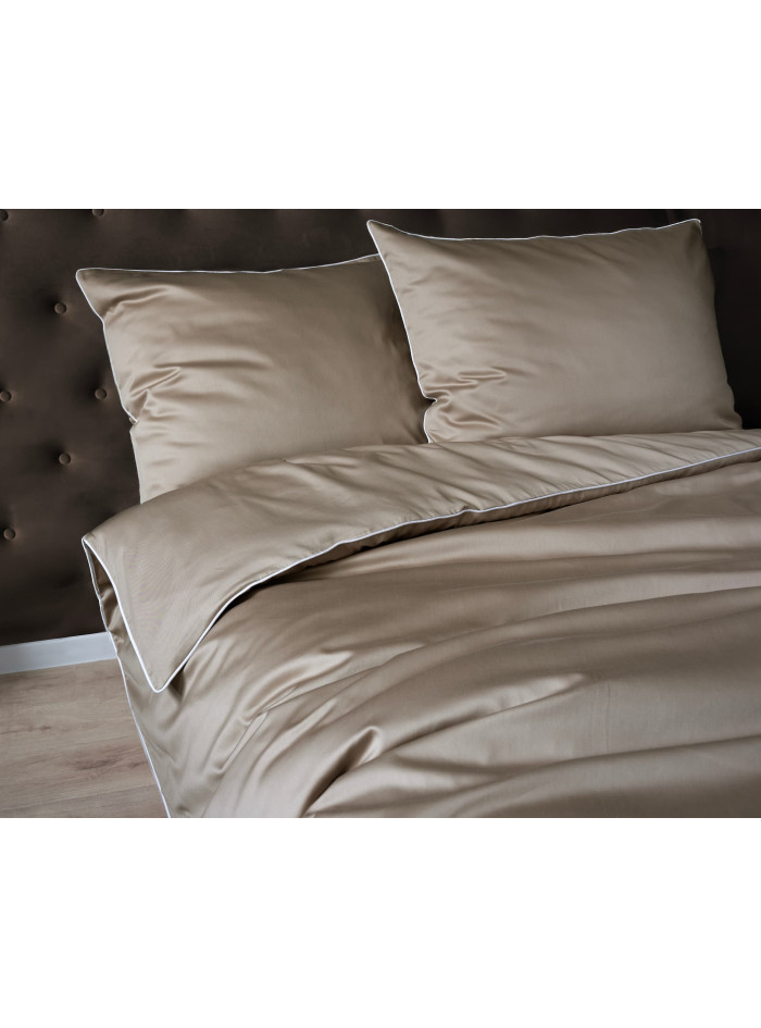KOMPLET POŚCIELI PURE 160x200 MAKOSATYNA TAUPE BRĄZOWA