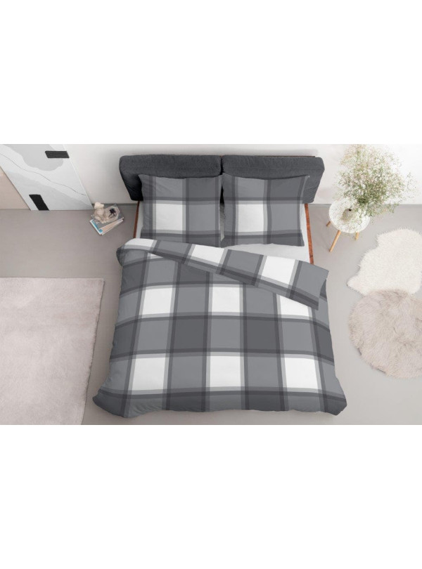 KOMPLET POŚCIELI 160x200 W KRATĘ SZARA