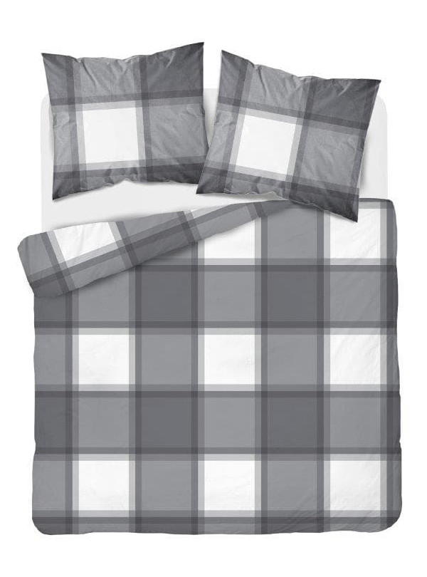 KOMPLET POŚCIELI 200x220 W KRATĘ SZARA