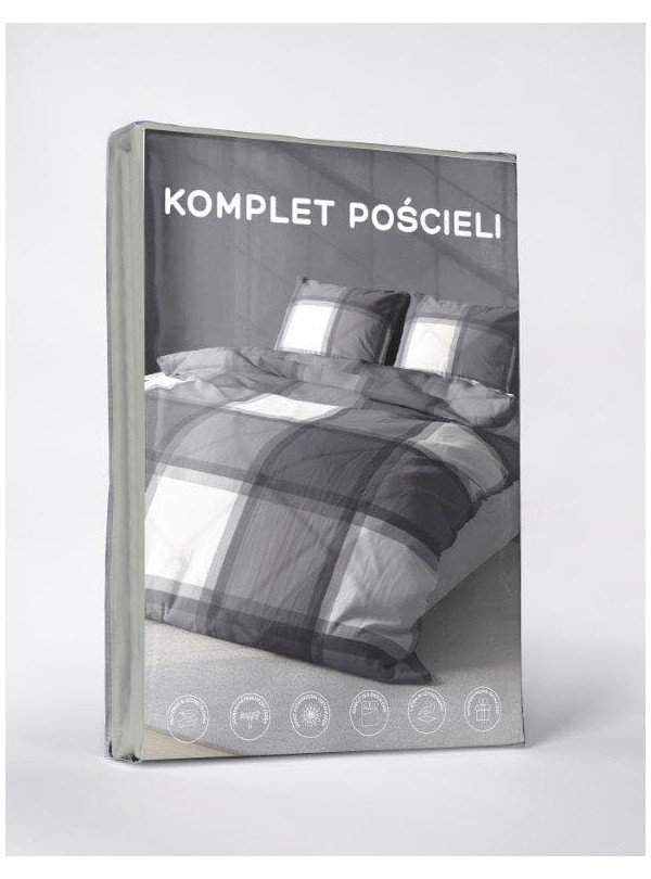 KOMPLET POŚCIELI 200x220 W KRATĘ SZARA