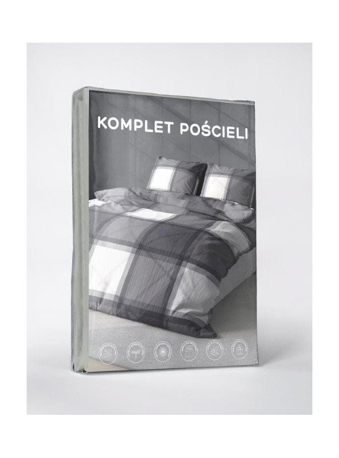 KOMPLET POŚCIELI 200x220 W KRATĘ SZARA