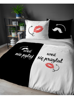 POŚCIEL BAWEŁNIANA 200x220 WEŹ NIE PYTAJ WEŹ SIĘ PRZYTUL BIAŁO CZARNA 2
