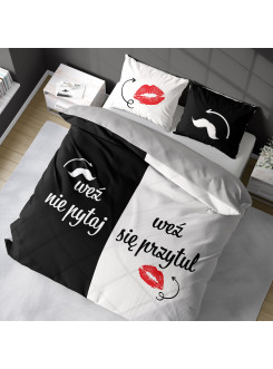 POŚCIEL BAWEŁNIANA 200x220 WEŹ NIE PYTAJ WEŹ SIĘ PRZYTUL BIAŁO CZARNA