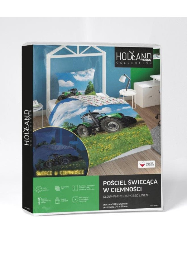 POŚCIEL 160x200 ŚWIECĄCA W CIEMNOŚCI TRAKTOR 2639_C