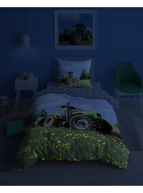 POŚCIEL 160x200 ŚWIECĄCA W CIEMNOŚCI TRAKTOR 2639_C
