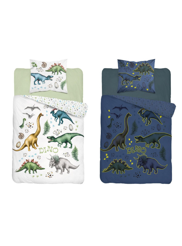POŚCIEL 140x200 ŚWIECĄCA W CIEMNOŚCI DINOZAURY TYRANOZAUR TRICERATOPS