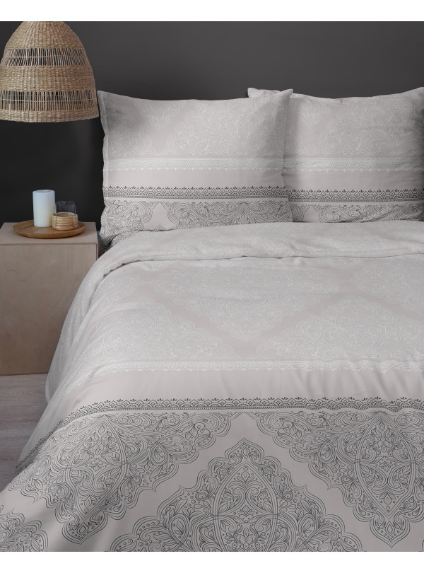 POŚCIEL FLANELOWA 200x220 BEŻOWA GEOMETRYCZNA