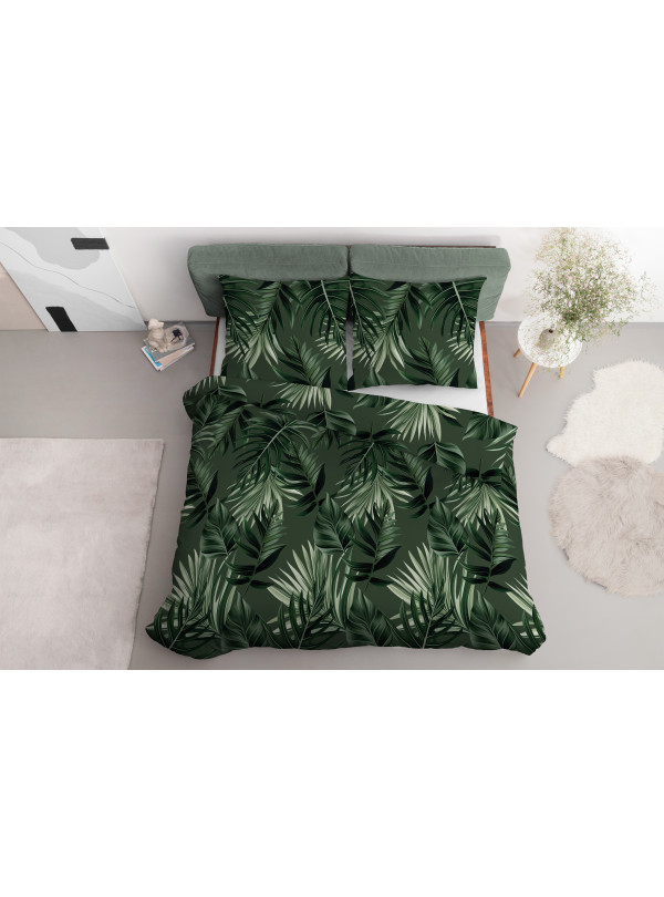 POŚCIEL BAWEŁNIANA 180x200 ZIELONA LIŚCIE