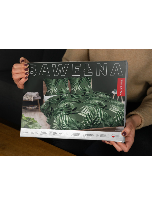 POŚCIEL BAWEŁNIANA 180x200 ZIELONA LIŚCIE