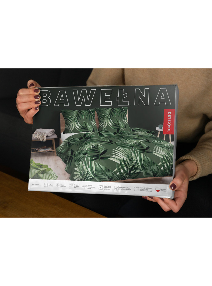 POŚCIEL BAWEŁNIANA 180x200 ZIELONA LIŚCIE