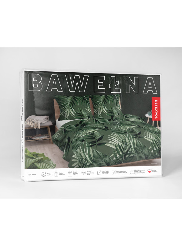 POŚCIEL BAWEŁNIANA 180x200 ZIELONA LIŚCIE