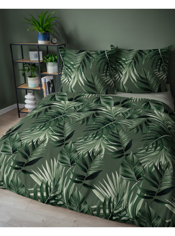 POŚCIEL BAWEŁNIANA 180x200 ZIELONA LIŚCIE
