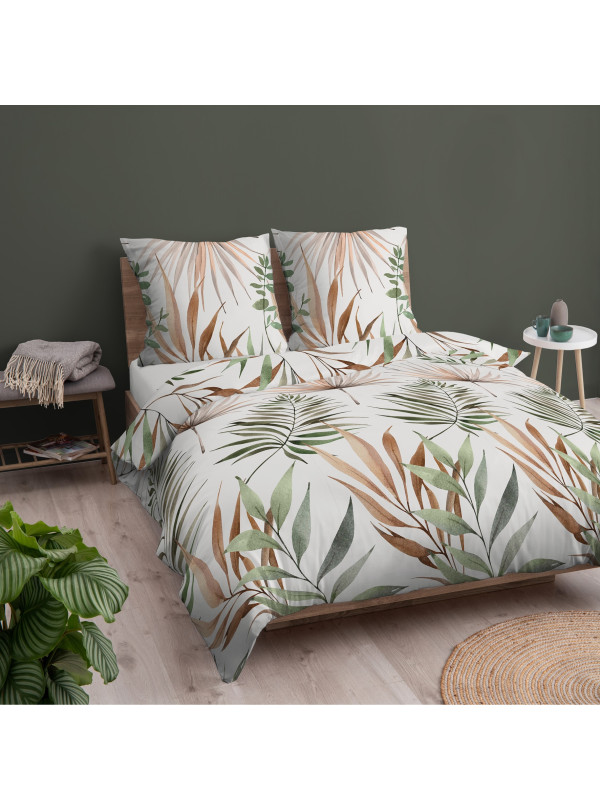 POŚCIEL BAWEŁNIANA 180x200 BIAŁA LIŚCIE