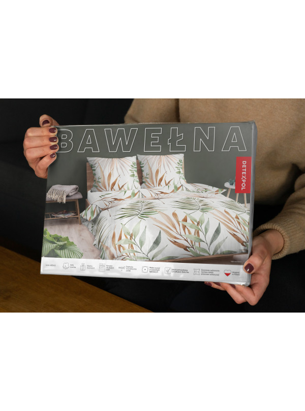 POŚCIEL BAWEŁNIANA 180x200 BIAŁA LIŚCIE