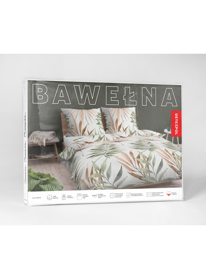 POŚCIEL BAWEŁNIANA 180x200 BIAŁA LIŚCIE