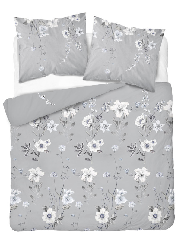 POŚCIEL BAWEŁNIANA 200x220 SZARA W KWIATY