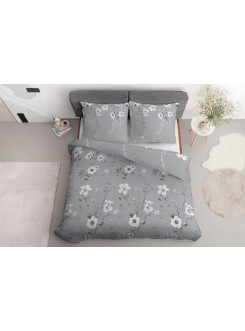 POŚCIEL BAWEŁNIANA 200x220 SZARA W KWIATY 2