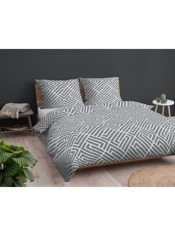 POŚCIEL BAWEŁNIANA 160x200 SZARA GEOMETRYCZNA