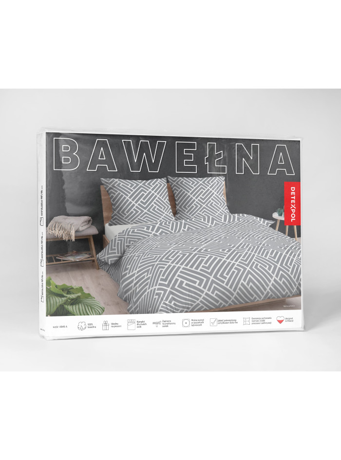 POŚCIEL BAWEŁNIANA 160x200 SZARA GEOMETRYCZNA