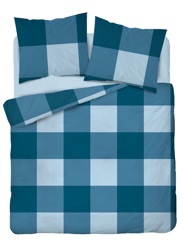 POŚCIEL BAWEŁNIANA 180x200 NIEBIESKA W KRATĘ 4846_A