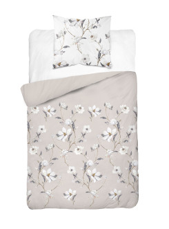 POŚCIEL SATYNA BAWEŁNIANA 140x200 BEŻOWA W BIAŁE KWIATY 4070_C 2