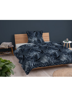 POŚCIEL BAWEŁNIANA 140x200 GRANATOWA NIEBIESKA W LIŚCIE