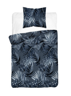 POŚCIEL BAWEŁNIANA 140x200 GRANATOWA NIEBIESKA W LIŚCIE 2