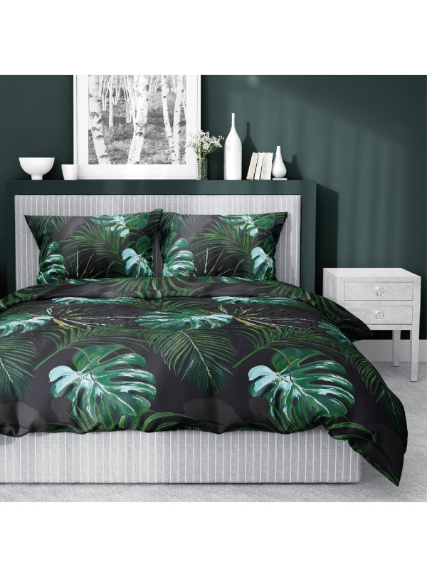 POŚCIEL SATYNA BAWEŁNIANA 200x220 LIŚCIE MONSTERA 4680_A