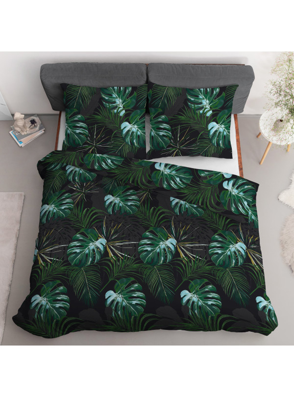 POŚCIEL SATYNA BAWEŁNIANA 200x220 LIŚCIE MONSTERA 4680_A