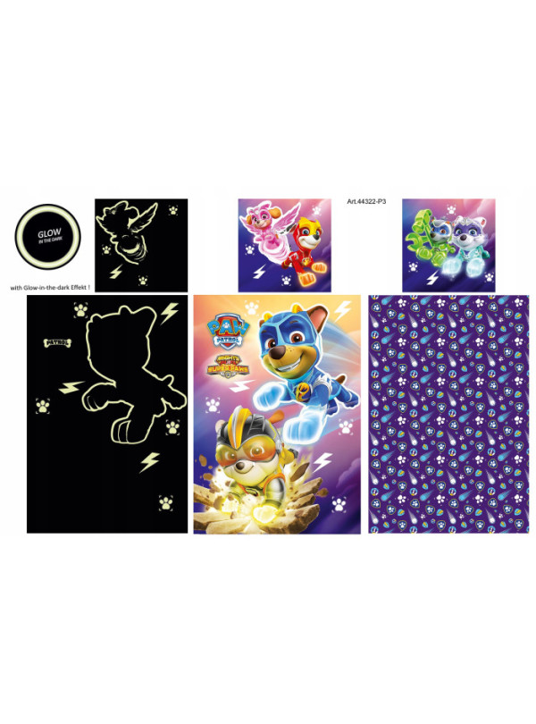 POŚCIEL 140x200 ŚWIECĄCA W CIEMNOŚCI PSI PATROL PP_12