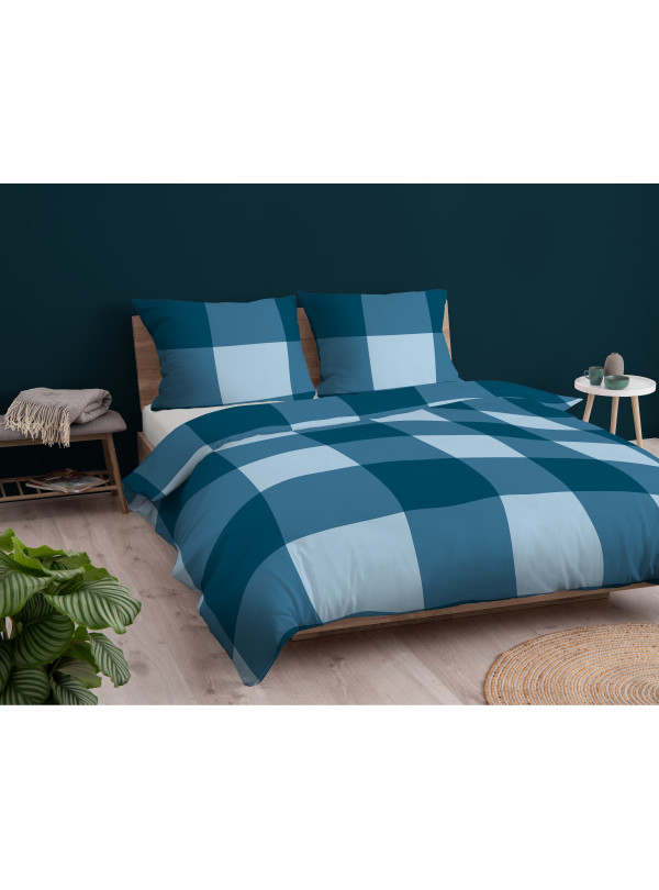 POŚCIEL BAWEŁNIANA 200x220 NIEBIESKA W KRATĘ 4846_A