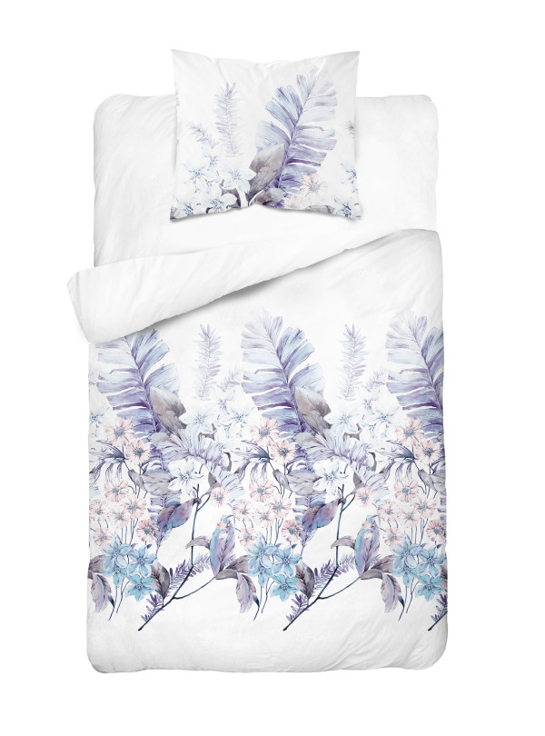 POŚCIEL BAWEŁNIANA 140x200 BIAŁA W KWIATY PASTELOWA