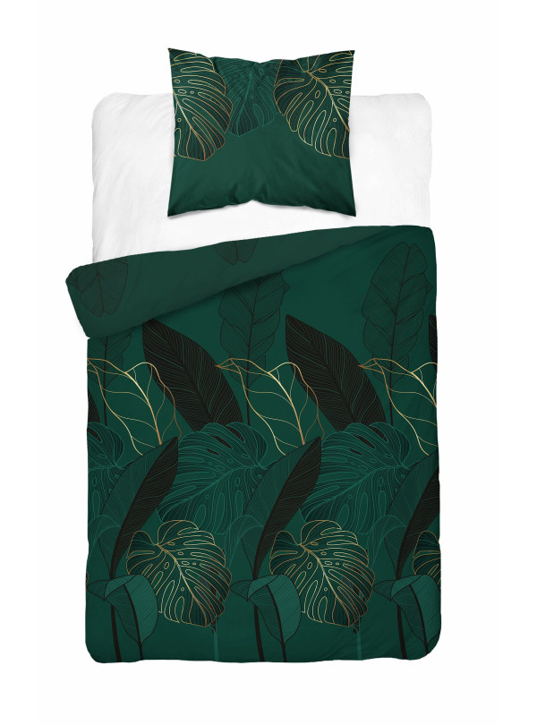 POŚCIEL SATYNA BAWEŁNIANA 140x200 ZIELONA W LIŚCIE 4456_A