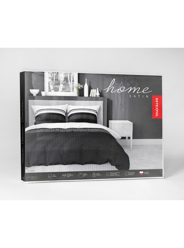 POŚCIEL SATYNA BAWEŁNIANA 160x200 CZARNO BIAŁA 4917_A