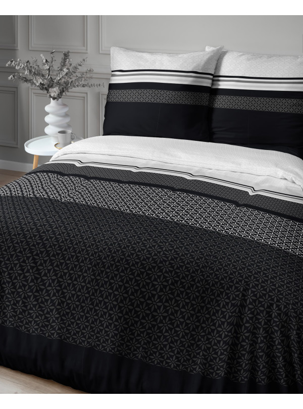 POŚCIEL SATYNA BAWEŁNIANA 160x200 CZARNO BIAŁA 4917_A