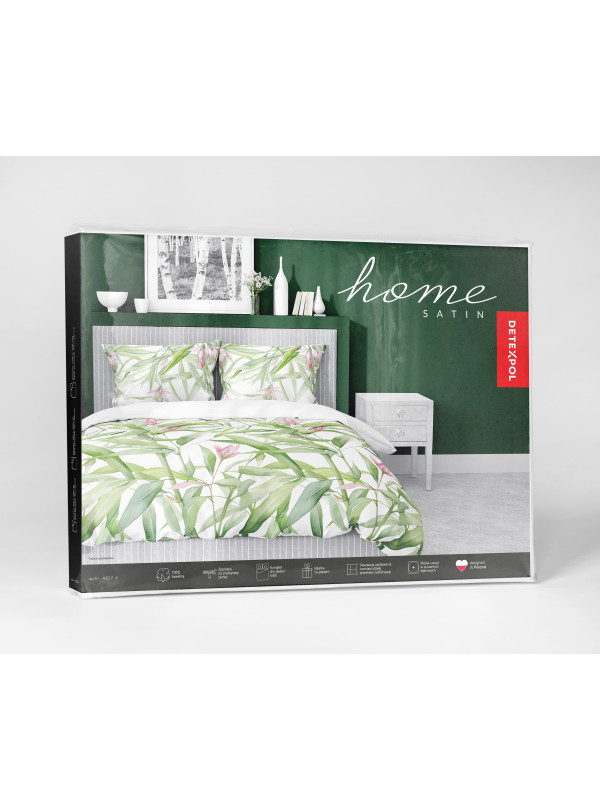 POŚCIEL SATYNA BAWEŁNIANA 200x220 LIŚCIE RÓŻOWE KWIATY 4922_A