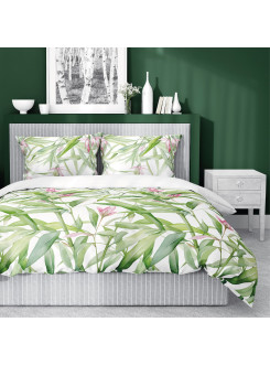 POŚCIEL SATYNA BAWEŁNIANA 200x220 LIŚCIE RÓŻOWE KWIATY 4922_A