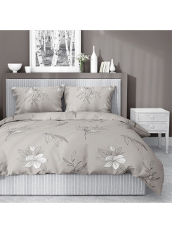 POŚCIEL SATYNA BAWEŁNIANA 160x200 BEŻOWA W KWIATY 4916_A