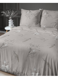 POŚCIEL SATYNA BAWEŁNIANA 160x200 BEŻOWA W KWIATY 4916_A 2