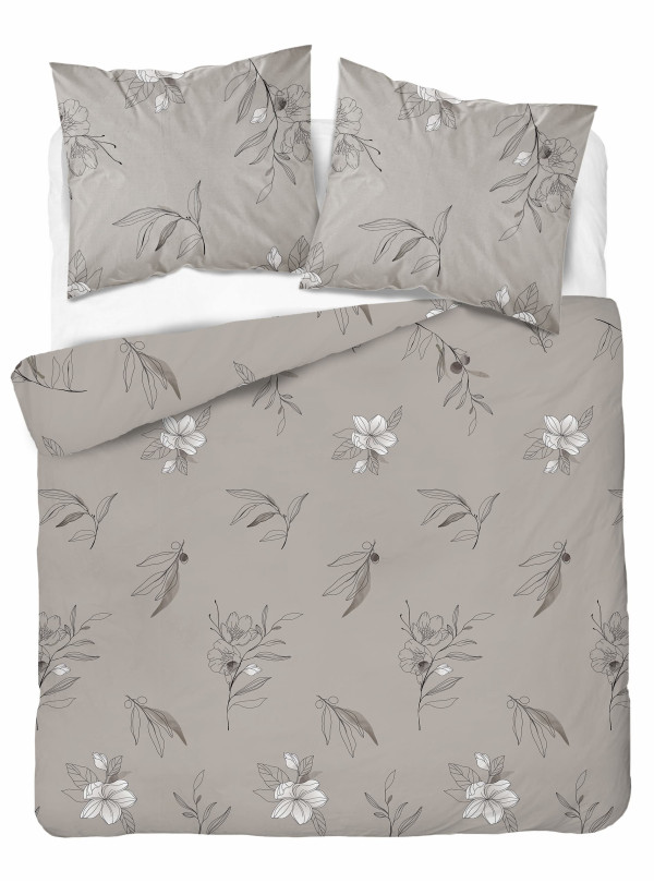POŚCIEL SATYNA BAWEŁNIANA 160x200 BEŻOWA W KWIATY 4916_A