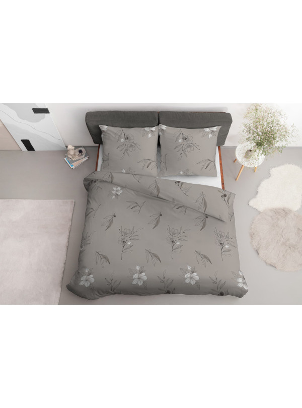 POŚCIEL SATYNA BAWEŁNIANA 160x200 BEŻOWA W KWIATY 4916_A