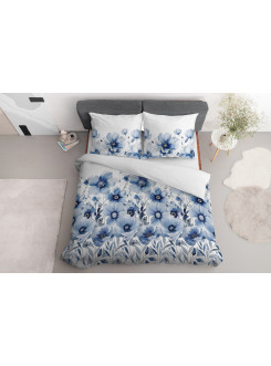 POŚCIEL SATYNA BAWEŁNIANA 200x220 NIEBIESKIE KWIATY 4923_A 2