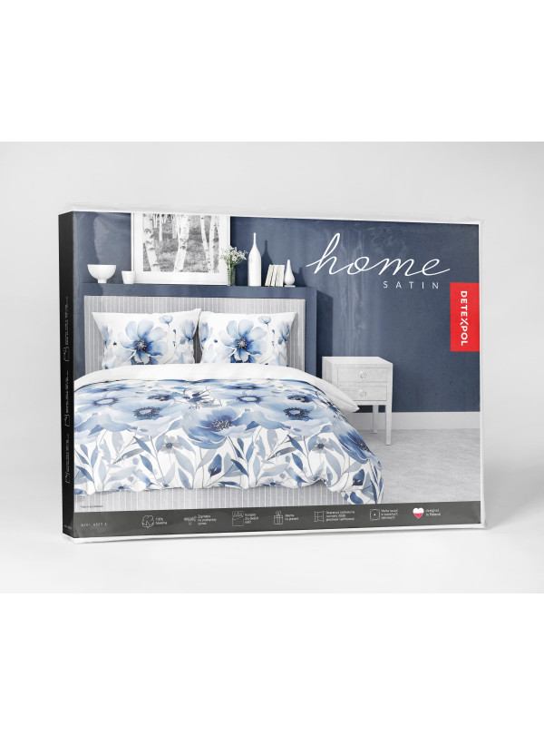 POŚCIEL SATYNA BAWEŁNIANA 200x220 NIEBIESKIE KWIATY 4923_A