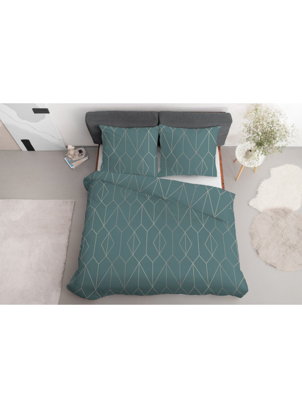 POŚCIEL SATYNA BAWEŁNIANA 200x220 ZIELONA GEOMETRYCZNA 4602_A