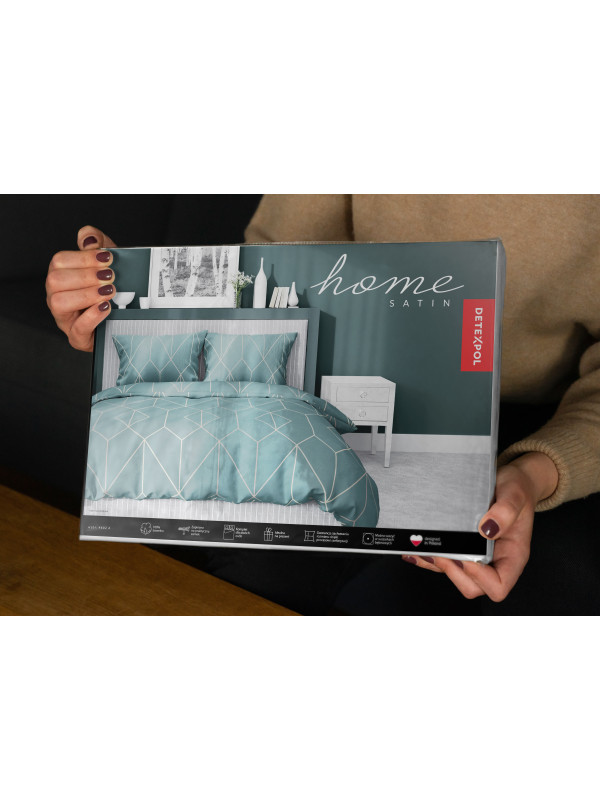 POŚCIEL SATYNA BAWEŁNIANA 200x220 ZIELONA GEOMETRYCZNA 4602_A