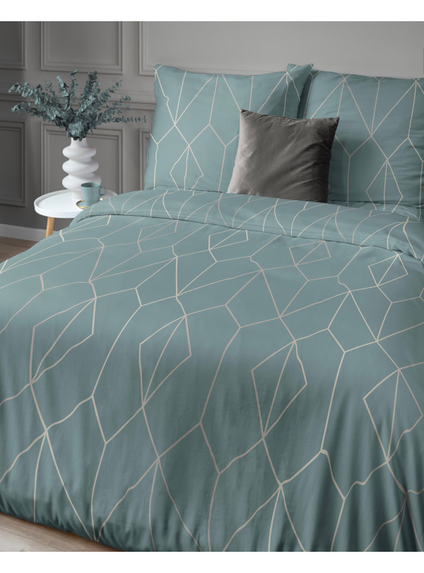 POŚCIEL SATYNA BAWEŁNIANA 200x220 ZIELONA GEOMETRYCZNA 4602_A