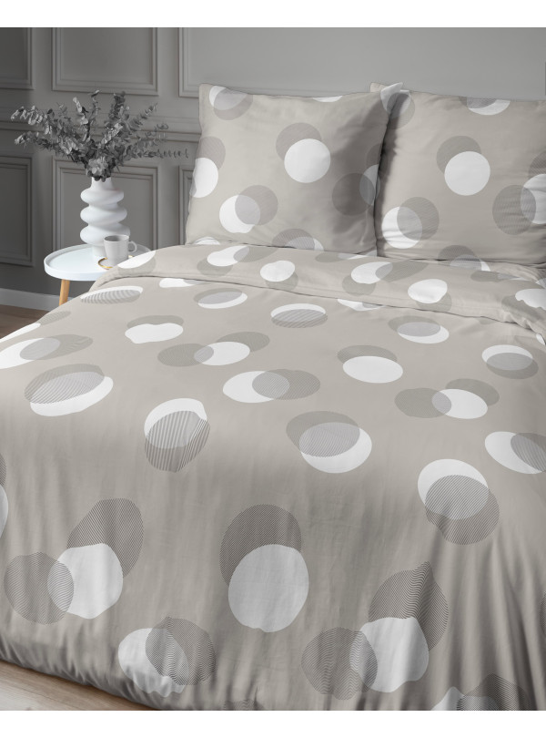 POŚCIEL SATYNA BAWEŁNIANA 200x220 BEŻOWA W KROPKI 4921_A